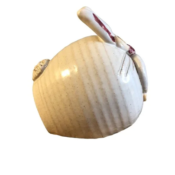 Vtg SIGNED John Pettus Art Pottery Stoneware Bunny Rabbit COIN BANK Folk Art - Picture 4 of 9